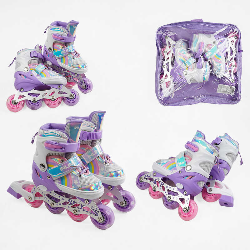 Ролики J-7714-8 S розмір 29-33 (6) колір Фіолетовий, колеса PU, d колес – 6 см, підсвічування коліс, в сумці