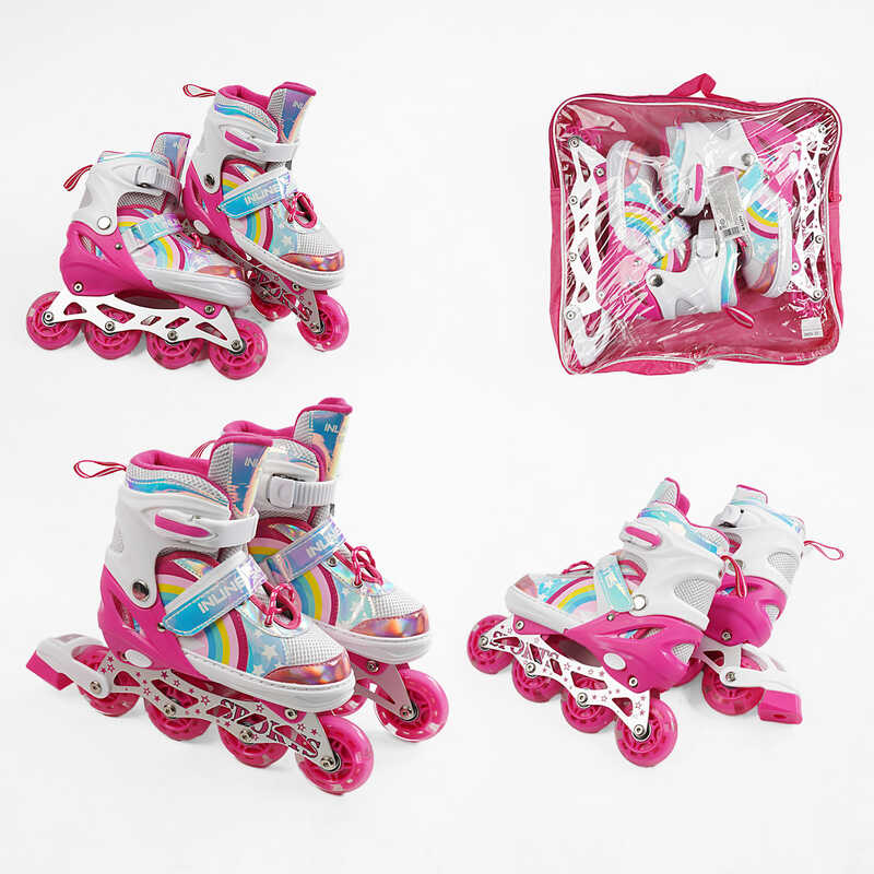 Ролики J-4770-5 М розмір 34-38 (6) колір Рожевий, колеса PU, d колес – 6 см, підсвічування коліс, в сумці