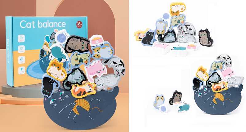 Балансир дерев`яний C 75594 (36) основа у вигляді кота, маленькі фігурки котиків