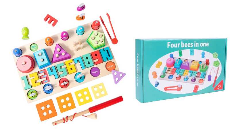 Логічна дерев’яна дошка C 75596 (30) магнітна риболовля, кілочки, сортер з цифрами, бджілки та пінцет, в коробці