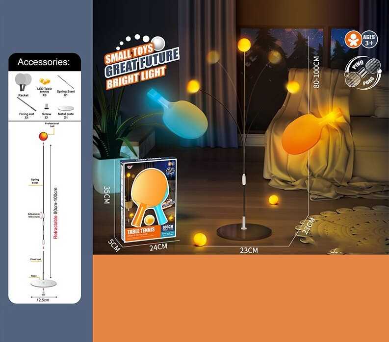 Теніс 777-531 D (36) 2 ракетки із підсвічуваними ручками, 3 кульки зі світлом, максимальна висота стійки 100 см, металева основа, в коробці