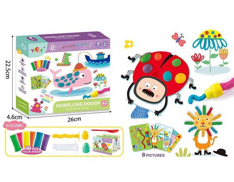 Тісто для ліплення K 506 (48) 8 картинок 22х17 см, екструдер, 2 насадки, кольорове тісто: 10 штук, ножичок, в коробці