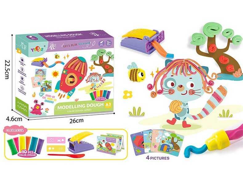 Тісто для ліплення K 507 (48) 4 картинки 22х17 см, екструдер, формочки, кольорове тісто: 10 штук, ножичок, в коробці