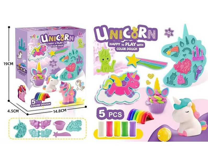 Тісто для ліплення 5836 C (96/2) “Єдиноріжка”, 5 кольорів, формочки, ножичок, форма для кексу, в коробці
