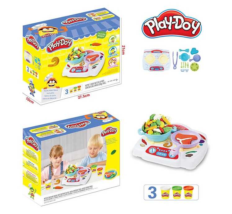 Тісто для ліплення PD 8857 (60/2) 3 кольори, форми, інструменти, іграшковий посуд, в коробці