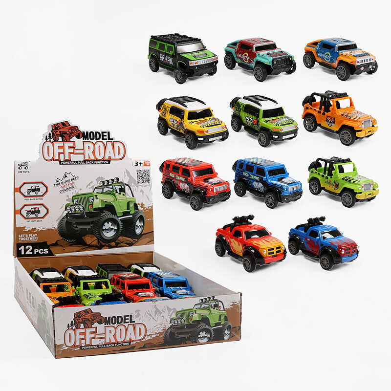 Набір машин 7129-2 (36/2) ЦІНА ЗА 12 ШТУК В БЛОЦІ, інерція, гумові колеса в коробці 