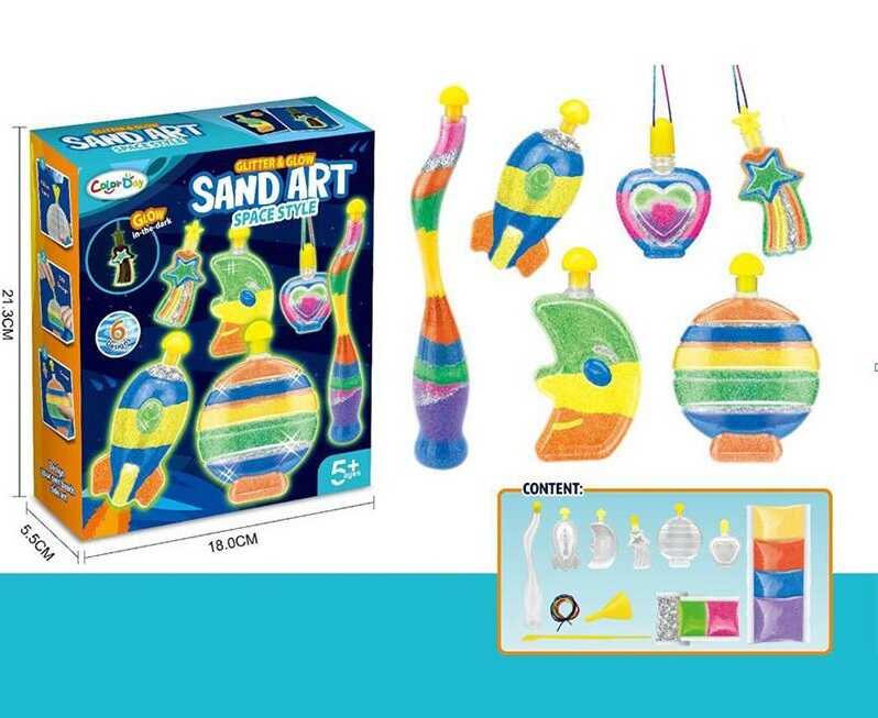 Набір для творчості 8935 (36) 6 кольорів, глітер, світиться у темряві, інструменти, 6 пляшечок, в коробці