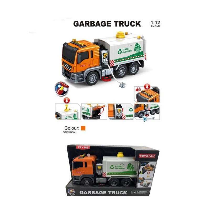 Спецтехніка 666-65 T (18)  “Сміттєвоз”,  масштаб: 1:12, інерція, підсвічування, звук, резервуар для води, помпова подача води, гумові шини, в коробці