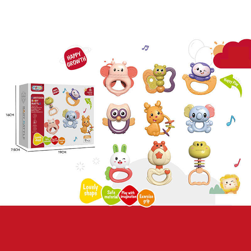 Набір брязкалець 368-83 (72) звірятка, 9 елементів, намистини, гумові прорізувачі, рухомі елементи, в коробці