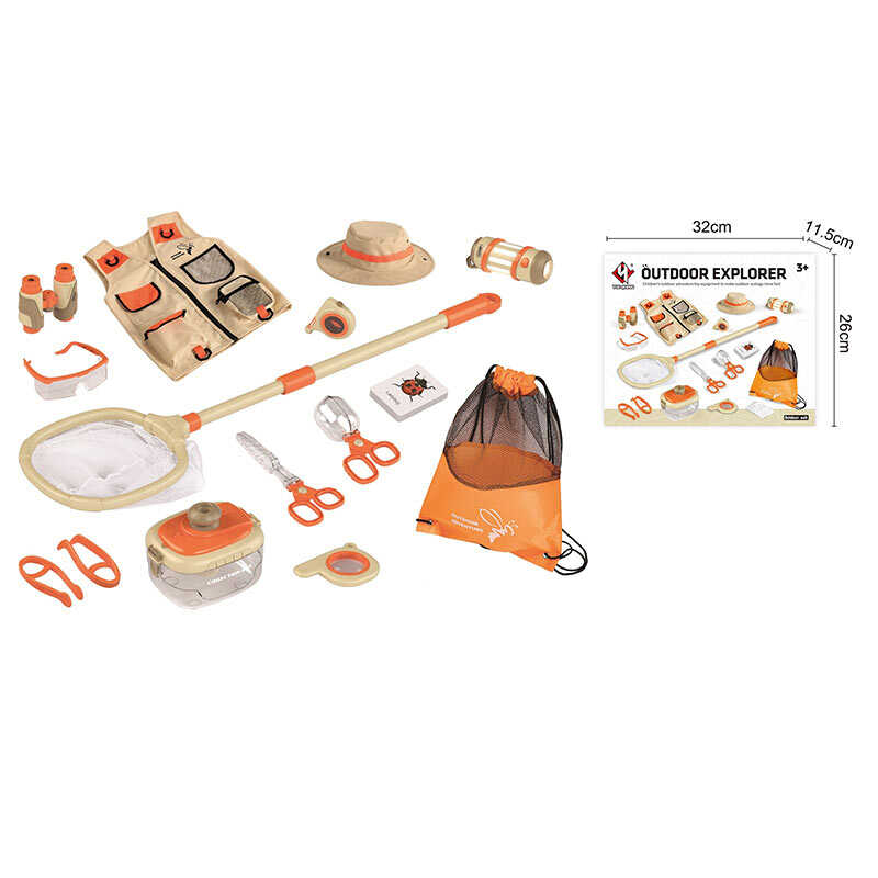 Набір дослідника YS 001 A (24) ліхтарик на батарейках, лупа, сачок, контейнер, ножиці, жилет та капелюх, сумка, бінокль, в коробці