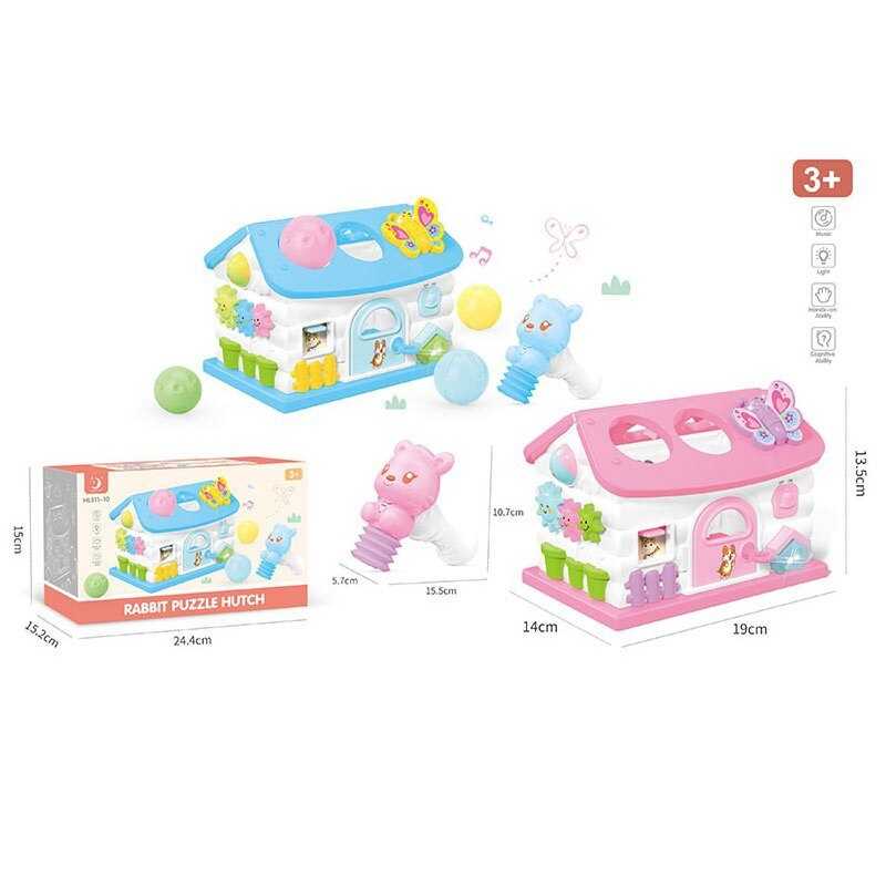 Будиночок логічний HL 311-10 (24/2) 2 кольори, світло, мелодії, звуки, рухомі елементи, стукалка, рахівничка, рухомі шестерні, молоточок, в коробці