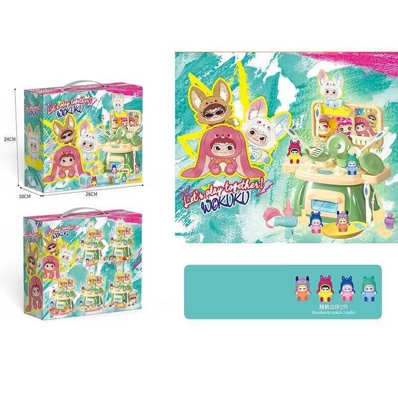 Кухня 228-77 A (48/2) висота 25 см, 2 гумові фігурки, набір аксесуарів: корона, фен, сумочка, посуд: каструля, сковорідка, тарілки, прибори, в коробці