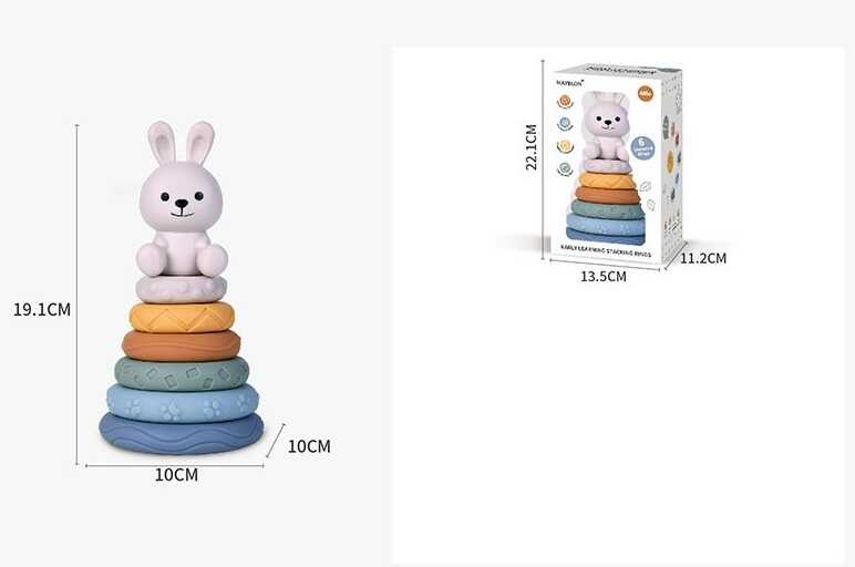 Пірамідка TT 2012 (72) розмір: 10х10х19.1 см, 6 кілець, звірятко, гума, в коробці