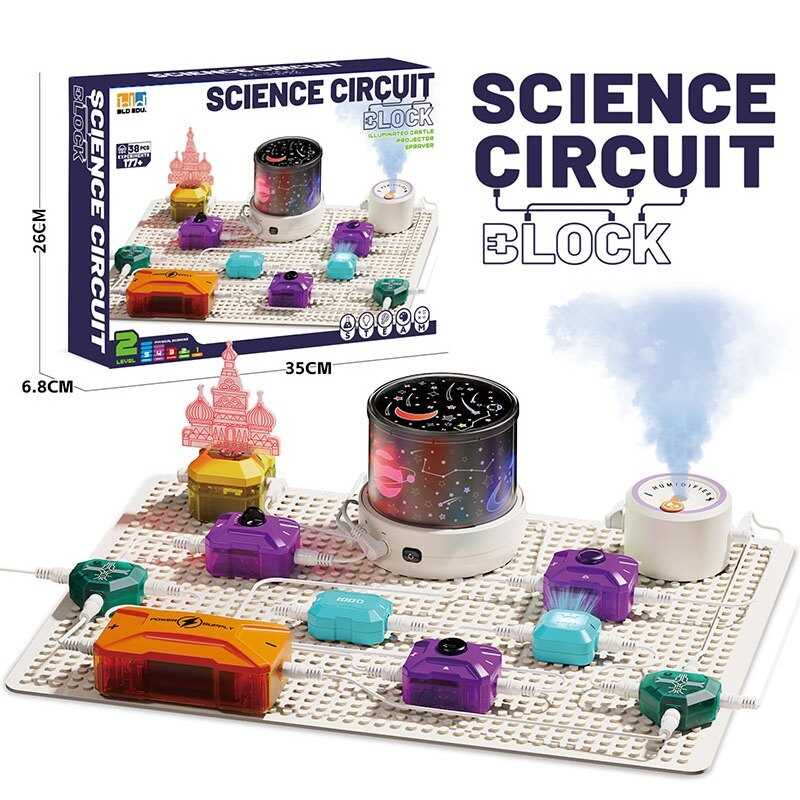 Електронний конструктор D 2008 (36/2) 38 елементів, підсвічування, нічник-проєктор, парогенератор, в коробці