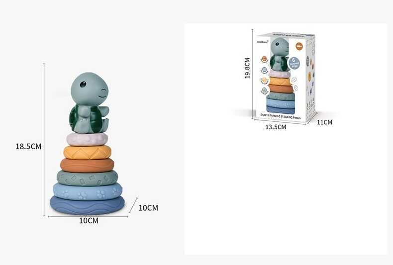 Пірамідка TT 2015 (72) розмір: 10х10х18.5 см, 6 кілець, звірятко, гума, в коробці