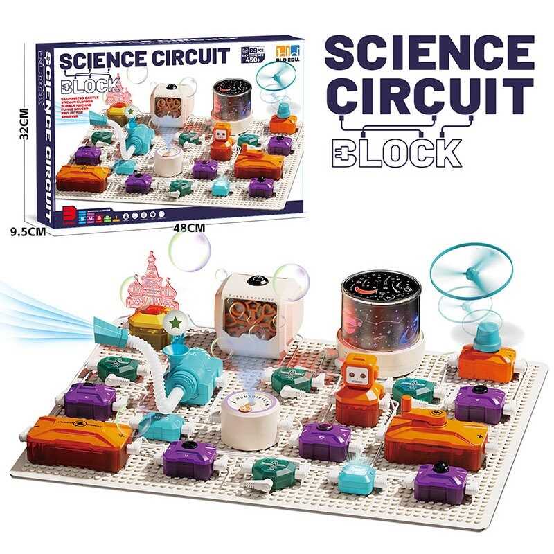 Електронний конструктор D 3004 (12/2) 72 елементи, звуки, підсвічування, нічник-проєктор, установка з мильними бульбашками, парогенератор, в коробці