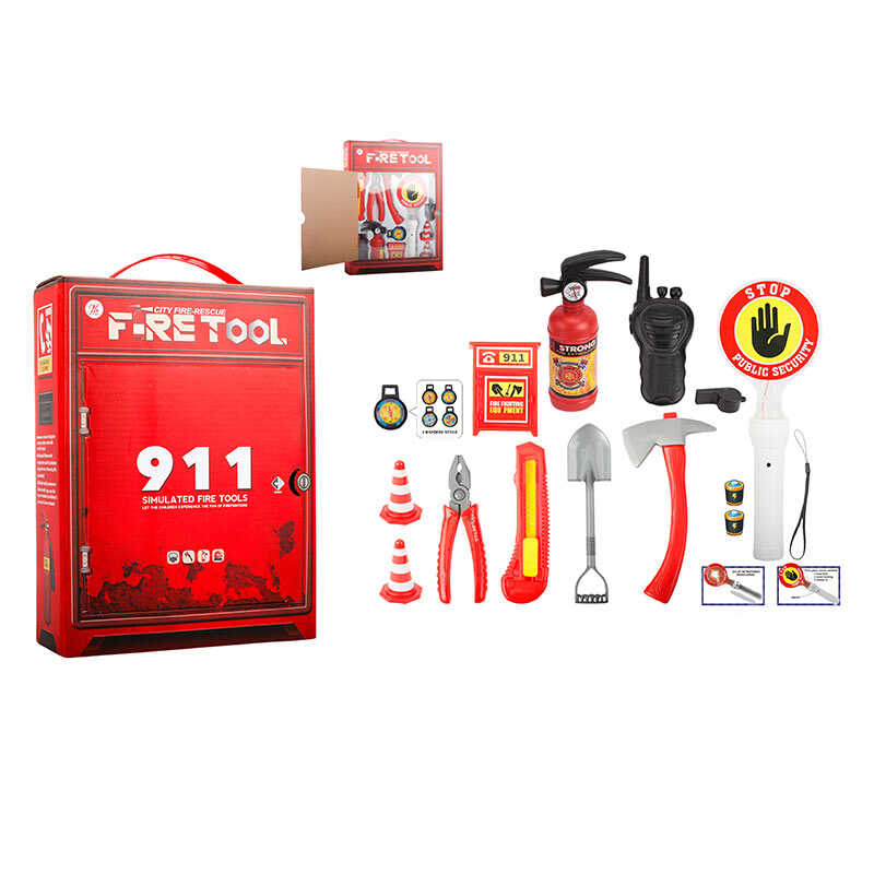 Набір пожежника BB 9019 B (36/2) палиця зі знаком “Стоп” має підсвічування, вогнегасник, попереджувальні знаки, компас, рація, свисток, в коробці
