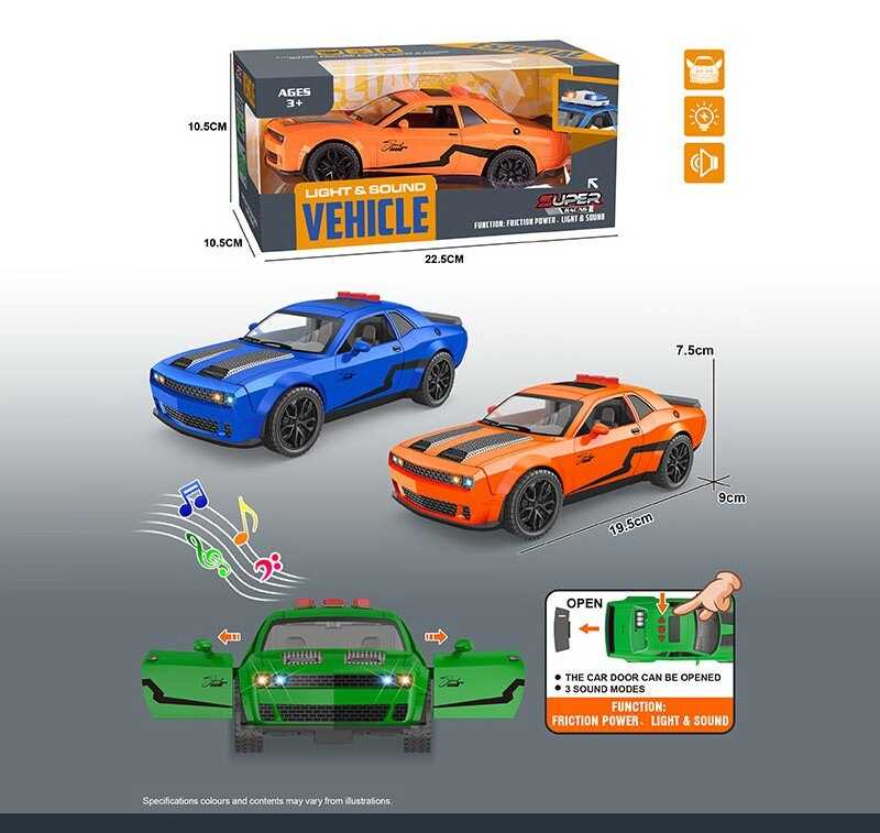 Машинка YM 9905 B (84/2) 3 кольори, звуки, підсвічування, інерція, дверцята відкриваються, в коробці, ВИДАЄТЬСЯ ТІЛЬКИ МІКС ВИДІВ