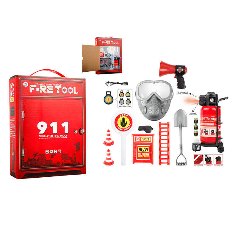 Набір пожежника BB 9019 D (36/2) вогнегасник із світлом, звуком сирени та парогенерацією, респіратор, компас, гучномовець, лопата, драбина, в коробці