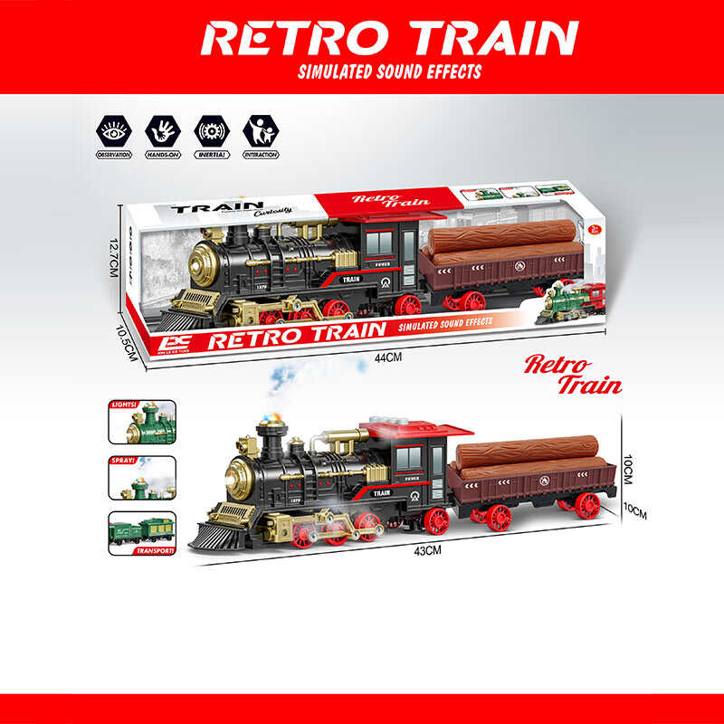 Потяг 2188 (30) розмір: 43х10х10см, локомотив, вагон з вантажем, інерція, підсвічування, парогенерація, пляшечка для води,  в коробці