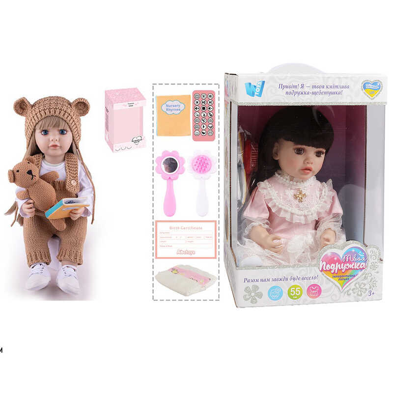 Інтерактивна лялька TK 9036-28 (9) "WToys", ОЗВУЧУВАННЯ УКРАЇНСЬКОЮ МОВОЮ, висота 55 см, пульт, на батарейках, аксесуари, рухає кінцівками, казки, пісні, віршики, скоромовки, відповідає на запитання, звуки тварин, мелодії, повторюшка, в коробці