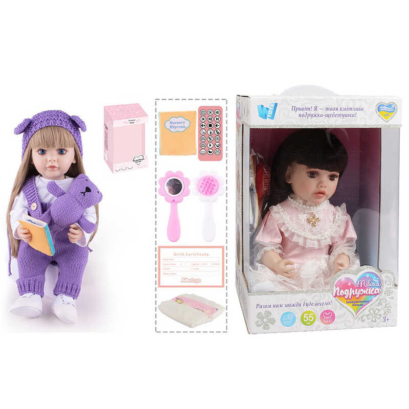Інтерактивна лялька TK 8021-23 (9) "WToys", ОЗВУЧУВАННЯ УКРАЇНСЬКОЮ МОВОЮ, висота 55 см, пульт, на батарейках, аксесуари, рухає кінцівками, казки, пісні, віршики, скоромовки, відповідає на запитання, звуки тварин, мелодії, повторюшка, в коробці