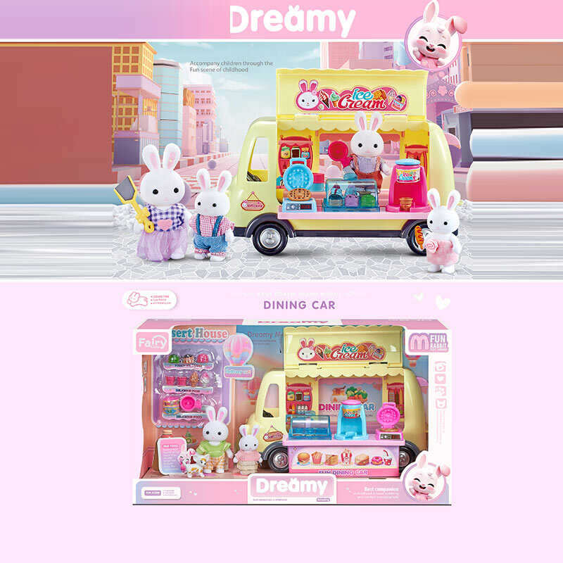 Набір меблів 6622 A (12) фургончик, 2 флоксові фігурки, песик, вітрина для десертів, вафельниця, машина для морозива, стіл, продукти, в коробіці