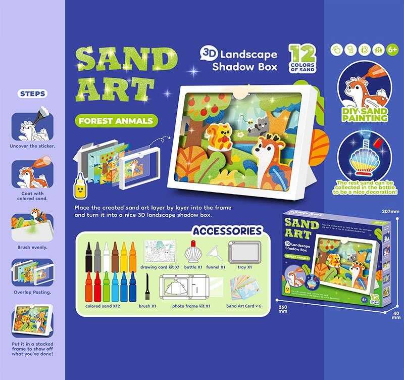 Малюй піском QS 070 (48) 12 кольорів піску, 6 картинок, 3-D картинка, таця, картонна рамочка, щітка, в коробці