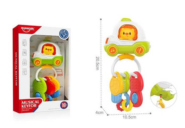 Брязкальце HE 0560 (48) "Машинка", підсвічування, мелодії, звуки транспорту, сімпл-дімпл, гумові прорізувачі, 3 підвісні брязкальця, в коробці