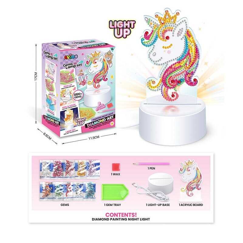 Нічник A 5506 B (120/2) від мережі, 3 режими роботи, алмазна мозаїка, інструменти, в коробці