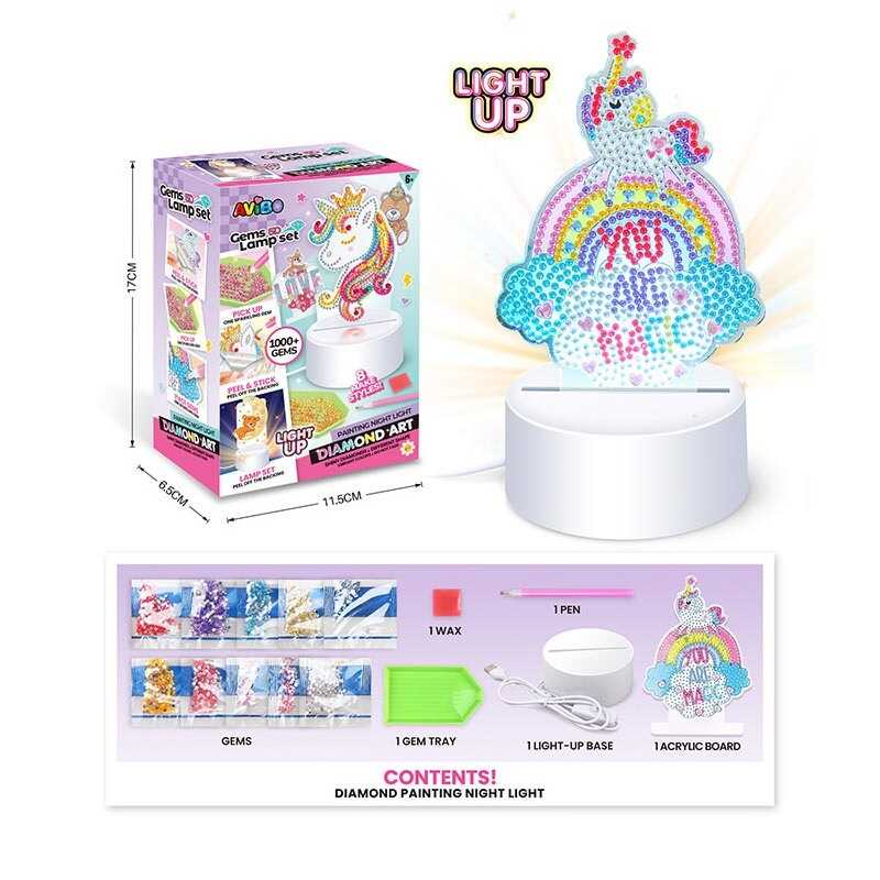 Нічник A 5506 E (120/2) від мережі, 3 режими роботи, алмазна мозаїка, інструменти, в коробці