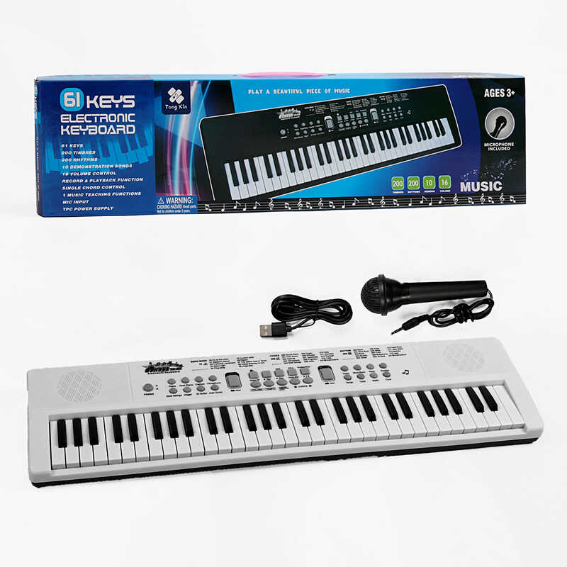 Синтезатор TX 611 B (24) 61 клавіша, мікрофон, мелодії, запис та відтворення звуків, працює від мережі та батарейок, барабани, в коробці 