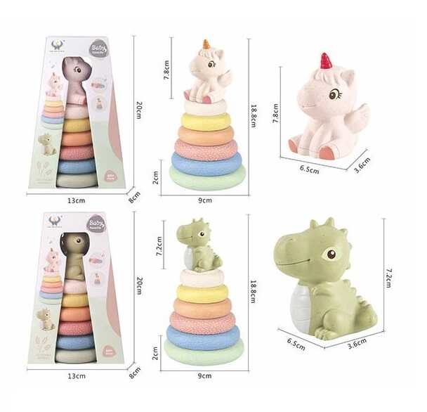 Пірамідка 628-155 (72/2) 2 види, розмір: 9х18.8 см, гумова, 7 елементів, фігурка звірятка, в коробці