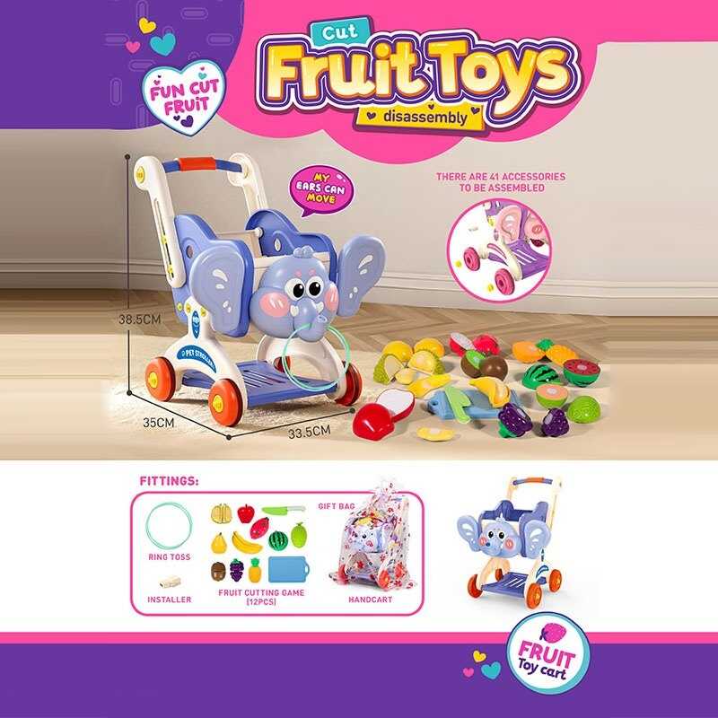 Візок з фруктами KK 111 ШТРИХ=400020 (8) розмір: 33.5х35х38.5 см, фрукти на липучках, дошка, ніж, в пакеті