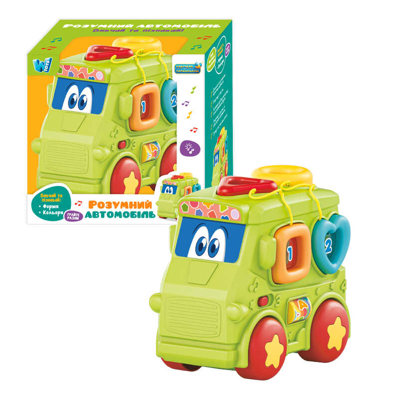 Розумний Автомобіль 6220 (64) "WToys", ОЗВУЧУВАННЯ УКРАЇНСЬКОЮ МОВОЮ, підсвічування, звуки, сортер, цифри, рухомі елементи,2 режими гучності,в коробці