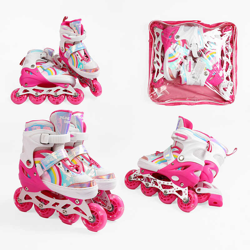 Ролики J-3084-7 S розмір 29-33 (6) колір РОЖЕВИЙ, устілка 18-20 см, колеса PU, d коліс – 6 см, підсвічування коліс, в сумці