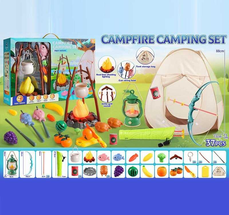 Набір для пікніку 877 A-31 (12) 37 елементів, палатка висотою 88 см, газовий балон та вогнище зі світлом та звуком, лук, колчан, мішень, в коробці
