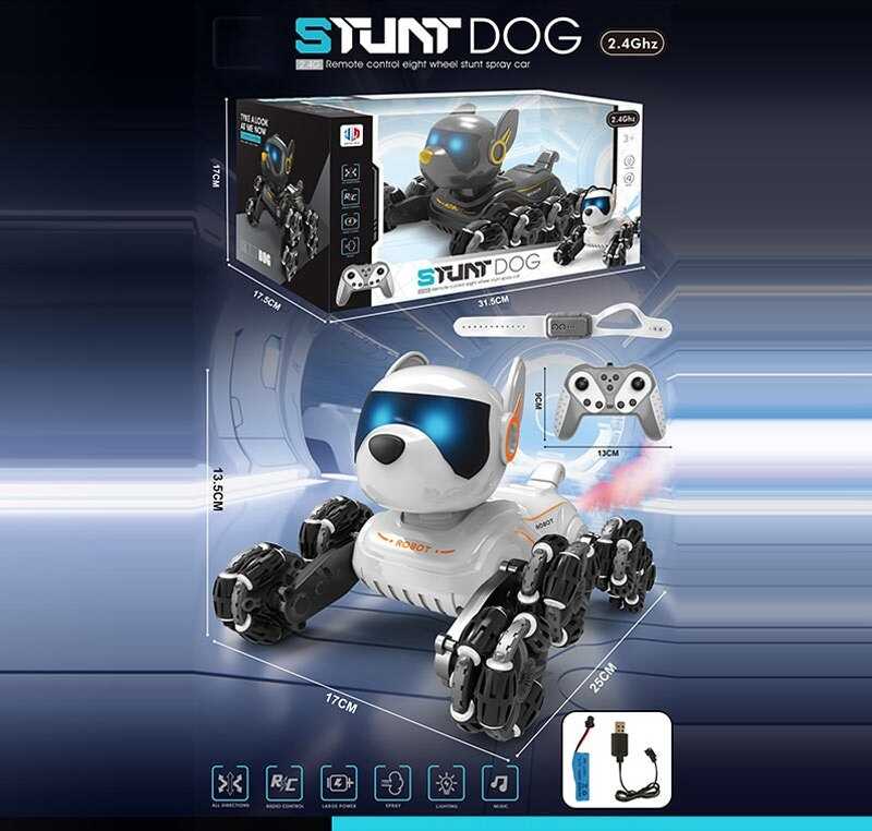 Песик на радіокеруванні 809-47 A (36) парогенерація, звуки, світло, трансформація коліс, пульт 2.4 GHz + сенсорний браслет, акум. 3.7V, в коробці