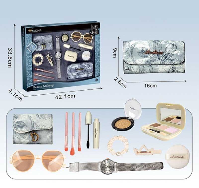 Набір аксесуарів 636-2 (48) гаманець, годинник, пензлики для макіяжу, аксесуари для волосся, імітація косметики, окуляри, в коробці