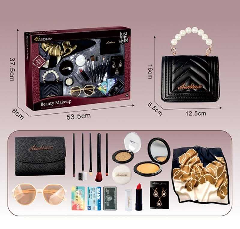 Набір аксесуарів 676-3 (24) хустинка, сумочка, імітація косметики, окуляри, набір пензлів для макіяжу, аксесуари, гаманець, банківські картки, в короб