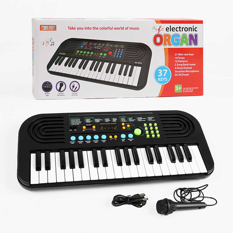 Синтезатор BD 9900 (24) 37 клавіш, мікрофон,мелодії,запис та відтворення звуків,працює від мережі та батарейок, барабани,звуки тварин,світло,в коробці