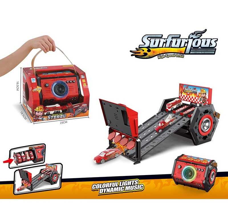 Трек 8899-6 (36/2) довжина: 33 см, підсвічування, звуки, музика, механічний запускач, 2 металопластикові моделі: 7.5 см, фініш, в коробці