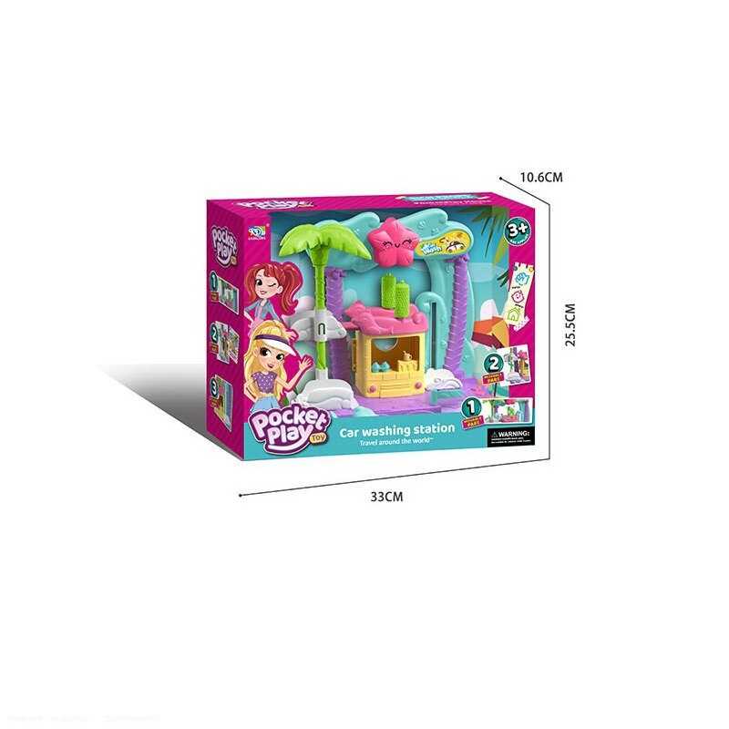 Ігровий набір K 040 (36/2) "Мийка", звукові ефекти, мелодія, підсвічування, із зірочки ллється вода, шлагбаум, 2 щітки, лялечка, в коробці