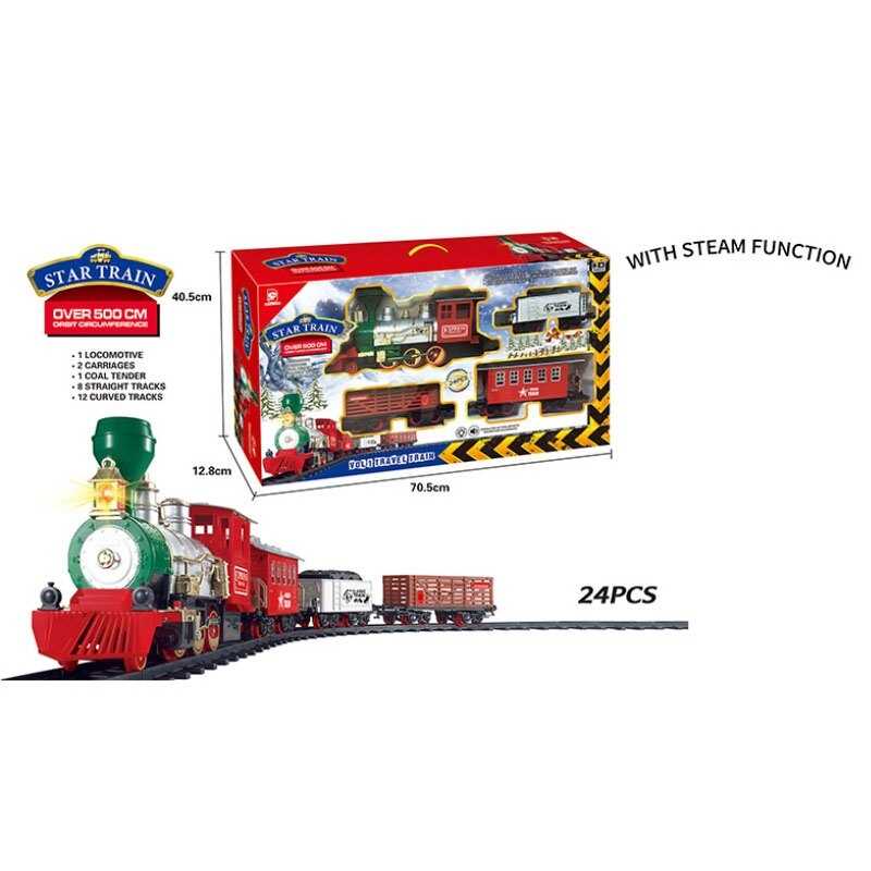 Залізниця 625-56 (6) 24 елементи, парогенерація, підсвічування, 2 режими: зі звуком/без, окружність залізничної дороги 500 см, 1 локомотив, 3 вагони, в коробці