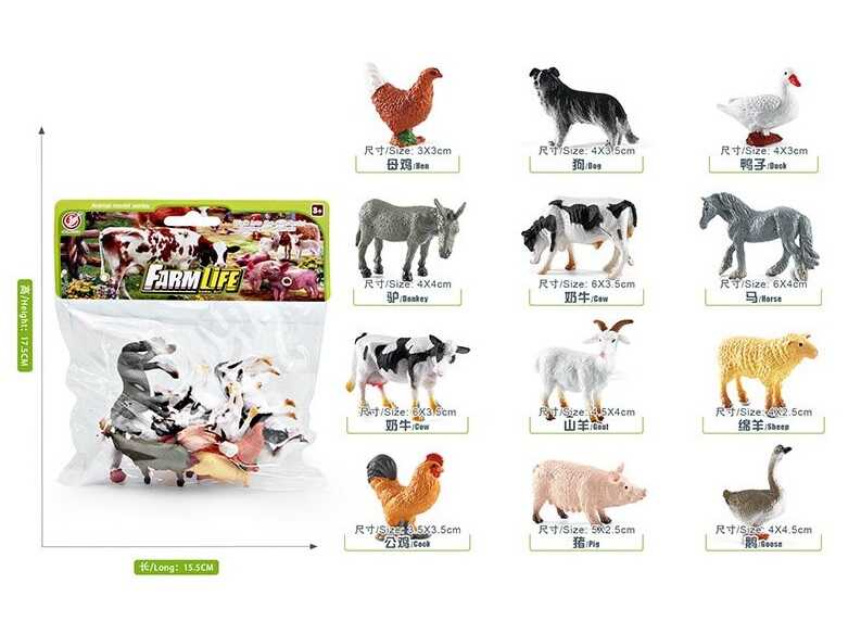 Набір тварин YJ 836 D (144) "Свійські тварини", 12 фігурок, середня довжина 5 см, в пакеті 