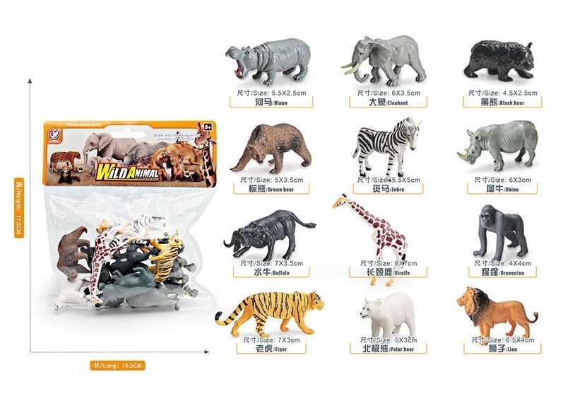 Набір тварин YJ 840 D (144) "Дикі звірі", 12 фігурок, середня довжина 6 см, в пакеті 