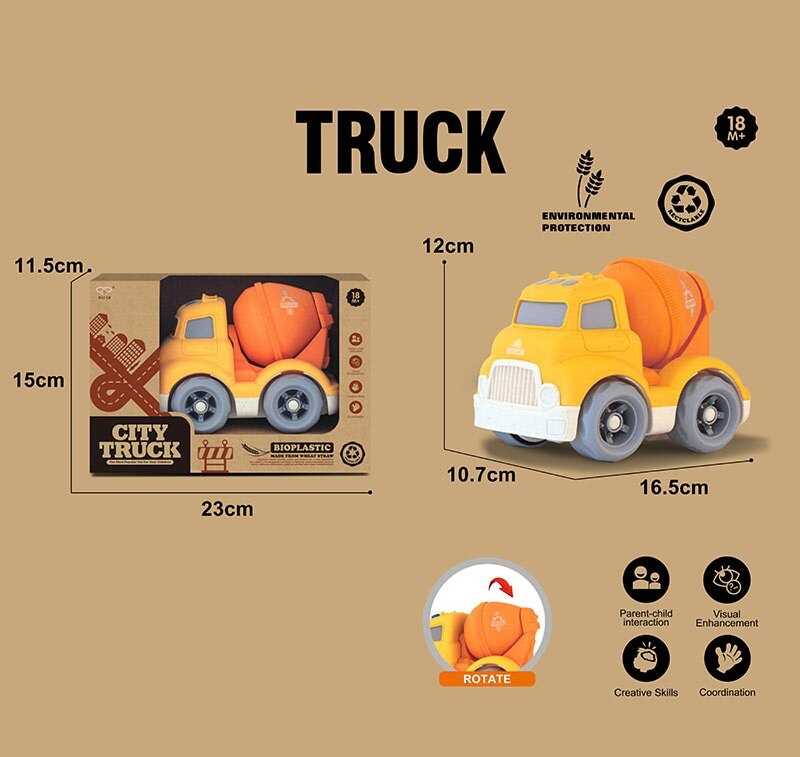 Машинка 902-2 (72/2) “Бетонозмішувач”, довжина 16.5 см, рухомі елементи, біопластик, в коробці