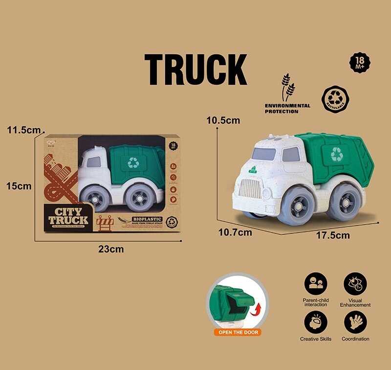 Машинка 902-7 (72/2) “Сміттєвоз”, довжина 17.5 см, рухомі елементи, біопластик, в коробці