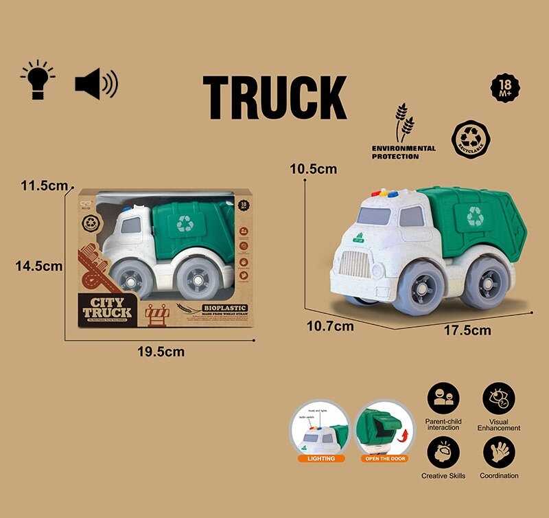 Машинка 903-17 (96/2) “Сміттєвоз”, довжина 17.5 см, підсвічування, кумедні звуки, мелодії, звуки транспорту, рухомі елементи, біопластик, в коробці