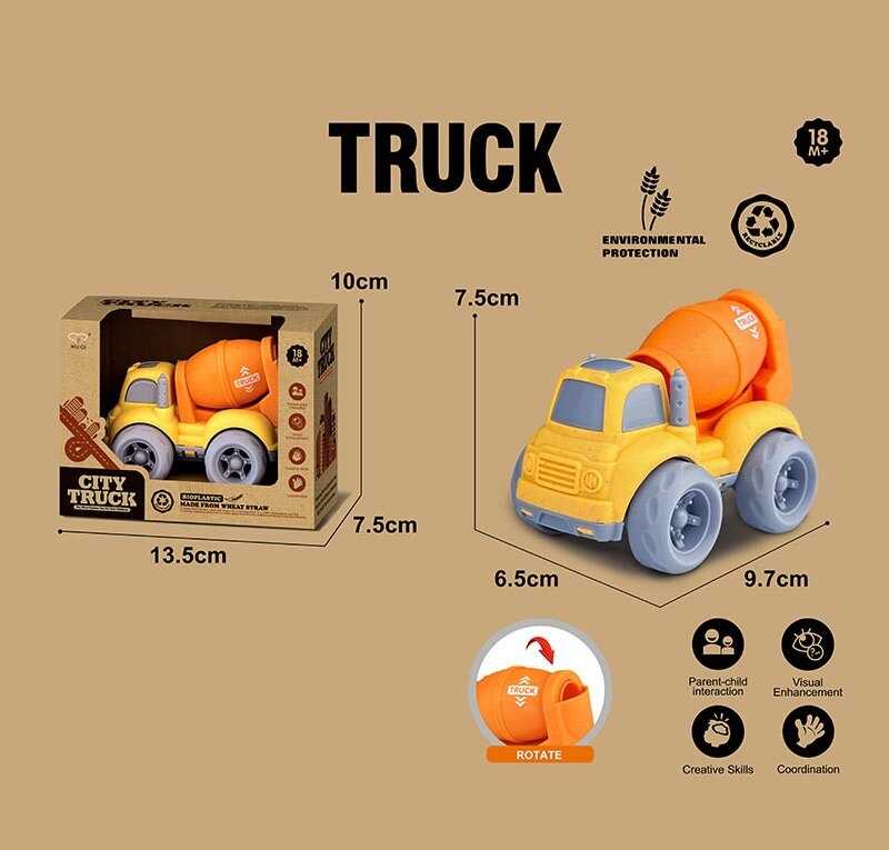 Машинка 911-2 (240/2) “Бетонозмішувач”, довжина 10 см, рухомі елементи, біопластик, в коробці